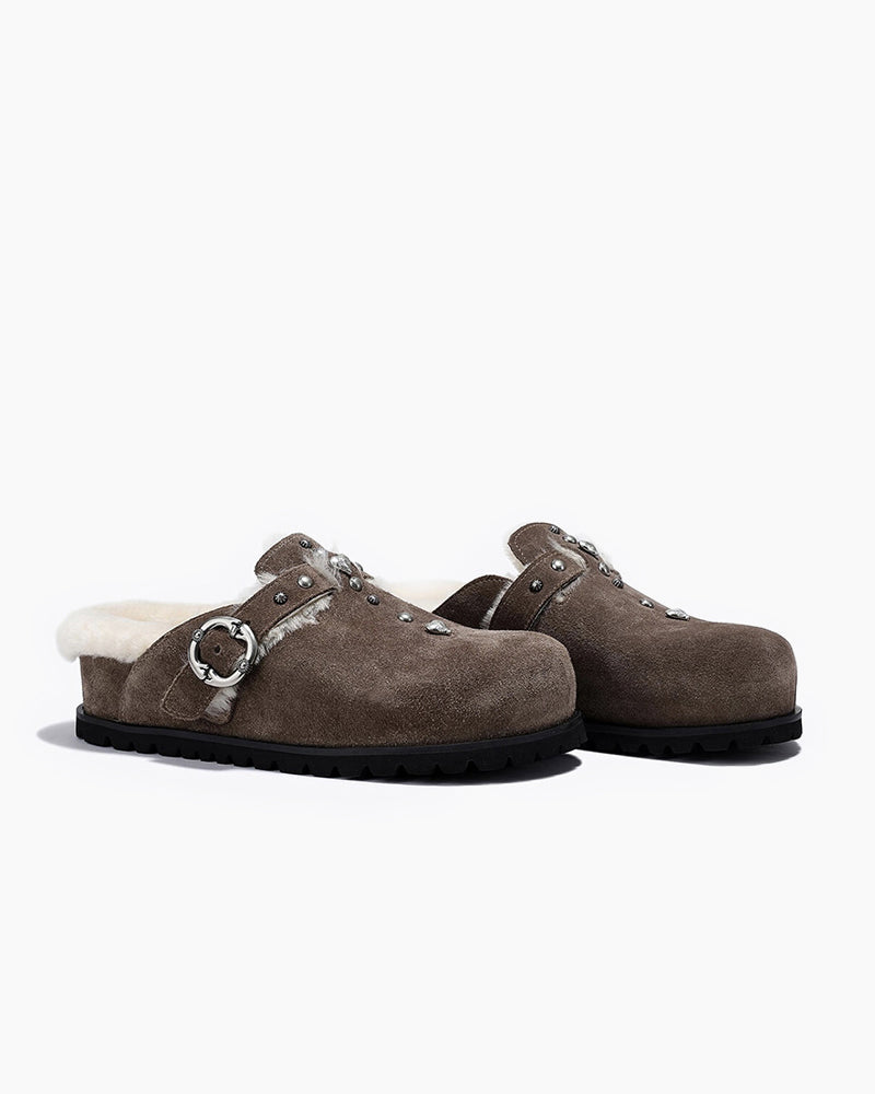 Closed Toe Half-slip Furry Cotton Birkenstocks