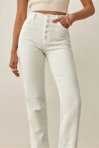 Retro solid color corduroy Straight Leg Pants