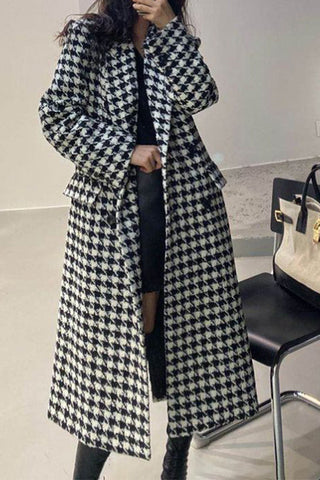 Houndstooth Mid-length Over-the-knee Wool Coat