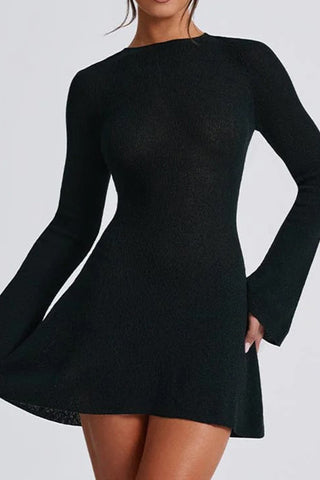 Sunset Soirée-Long Sleeve Backless Skirt Slim Fit Knitted Dress