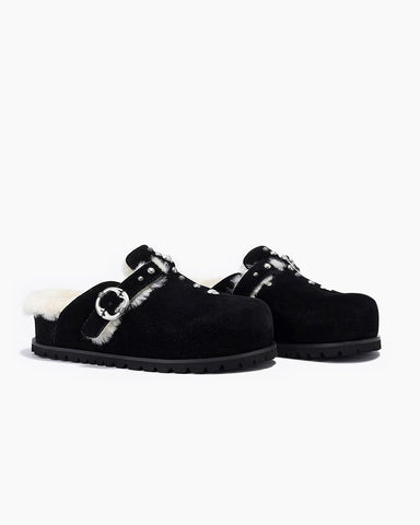 Closed Toe Half-slip Furry Cotton Birkenstocks