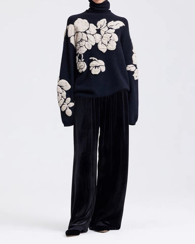 3-D Flowers Mock Neck Pullover Sweaters