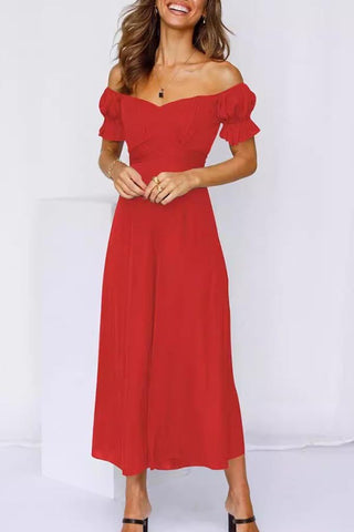 Chic Layers-One-piece Wide-leg Trousers With Bateau Collar and Short Sleeves