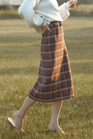 Autumn Breeze Vintage Plaid Bustier Skirt