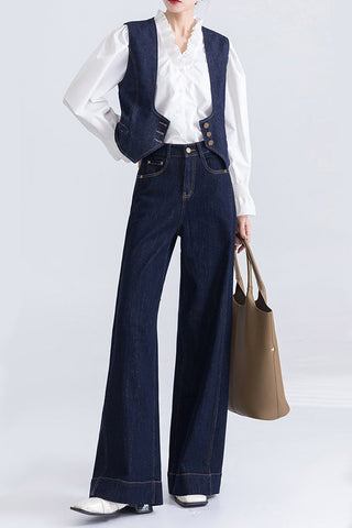 Timeless Appeal Sleeveless Vest and Denim Pants Suit