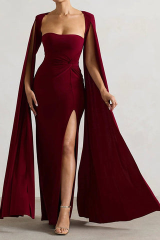 Everyday Luxe Square Neck Floor Length Sleeve High Split Solid Color Sexy Dress