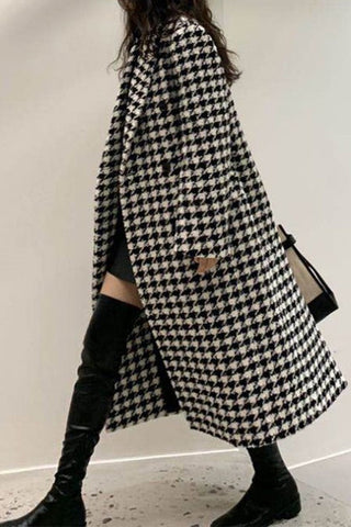 Houndstooth Mid-length Over-the-knee Wool Coat