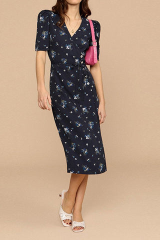 Classic Silhouette-Button Tea Break Wrap Dress