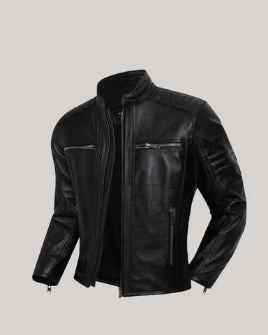 Men's Leather Bomber Biker Harley Motorcycle Jacket