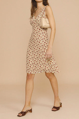 Pastoral Style Small Floral V-neck Sleeveless Waist Sweet Dress