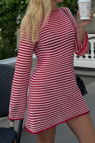 Classic Silhouette Long Sleeve Striped Skirt