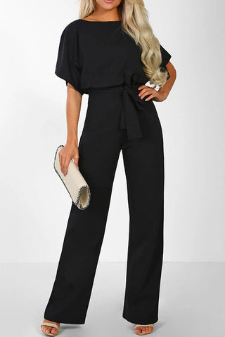 Waist-Cinched Short-sleeved Mid-rise Jumpsuit