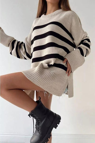 Casual Striped Loose Round Neck Pullover Sweater