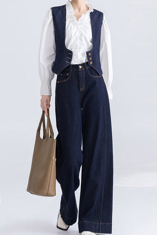 Timeless Appeal Sleeveless Vest and Denim Pants Suit