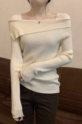 Elegant Comfort One-Shoulder Knit Bottom Shirt