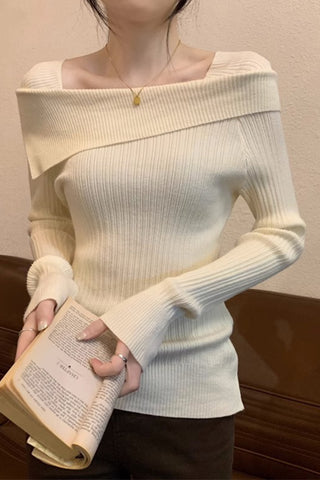 Elegant Comfort One-Shoulder Knit Bottom Shirt