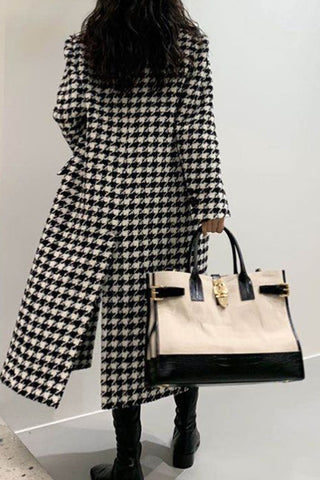 Houndstooth Mid-length Over-the-knee Wool Coat