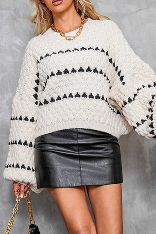 Casual Chunky Knit Contrast Geometric Sweater