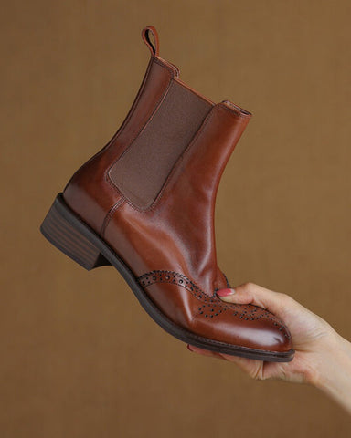 Leather Low Block Heel Chelsea Boots