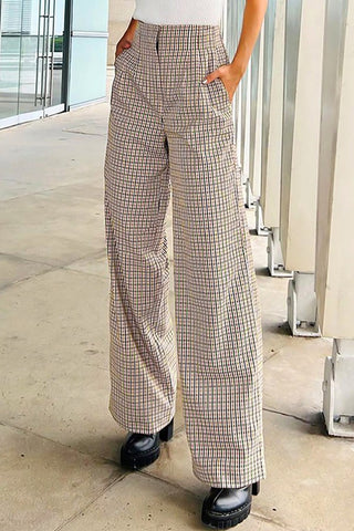 Commuting Plaid Wide Leg Pants Plaid Trousers