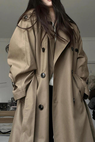 Autumn Breeze Silhouette Large Lapel Mid-Length Temperament Trench Coat