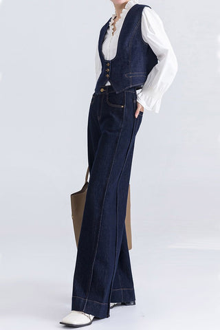 Timeless Appeal Sleeveless Vest and Denim Pants Suit