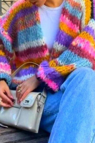 Harvest Hues Colorful Striped Cardigan