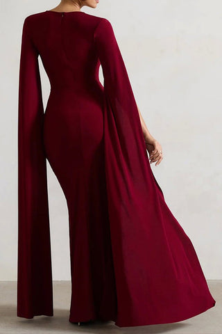 Everyday Luxe Square Neck Floor Length Sleeve High Split Solid Color Sexy Dress