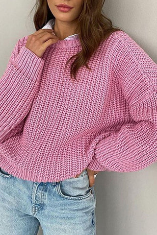 2024 autumn and winter new loose round neck solid color long sleeve lazy wind knit tops