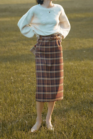 Autumn Breeze Vintage Plaid Bustier Skirt