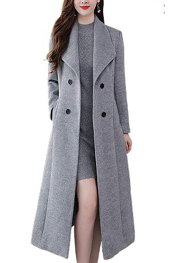 Elegant and Simplev Collar Long Sleeve Double Breasted Solid Color Coat