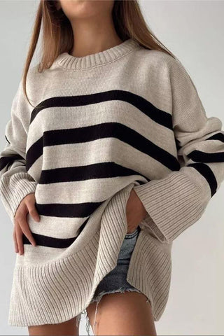 Casual Striped Loose Round Neck Pullover Sweater