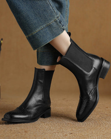 Leather Low Block Heel Chelsea Boots