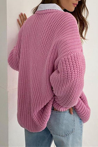 2024 autumn and winter new loose round neck solid color long sleeve lazy wind knit tops