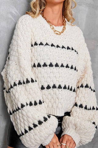 Casual Chunky Knit Contrast Geometric Sweater