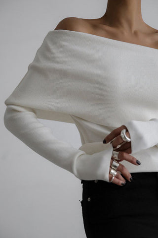 Charm Commuting Solid Off Shoulder Sweater