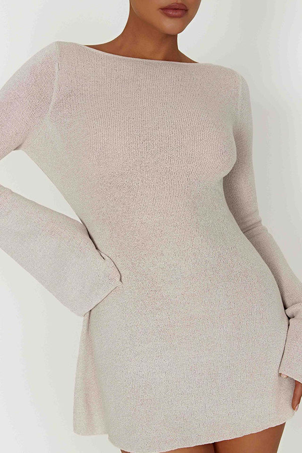 Sunset Soirée-Long Sleeve Backless Skirt Slim Fit Knitted Dress