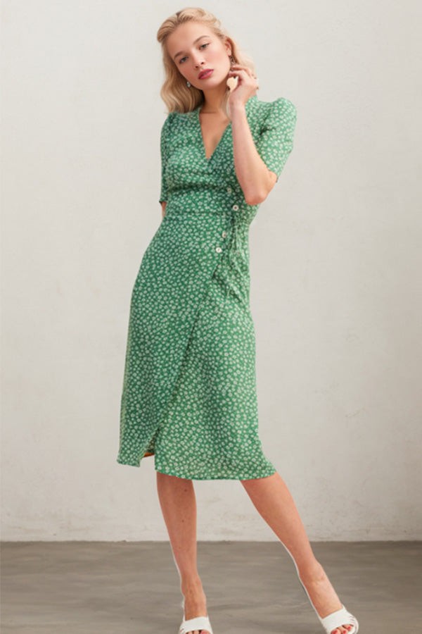 Classic Silhouette-Button Tea Break Wrap Dress