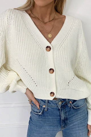 Autumn Breeze V-neck Long-sleeved Single-breasted Solid Color Sweater