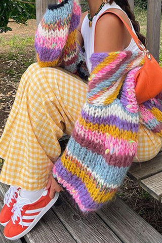 Harvest Hues Colorful Striped Cardigan