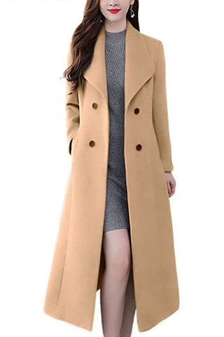 Elegant and Simplev Collar Long Sleeve Double Breasted Solid Color Coat