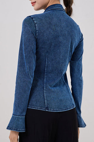 Flared Sleeve Denim Yoga Shirt