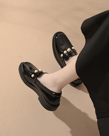 Pearl-Embellished Block Heel French Loafers