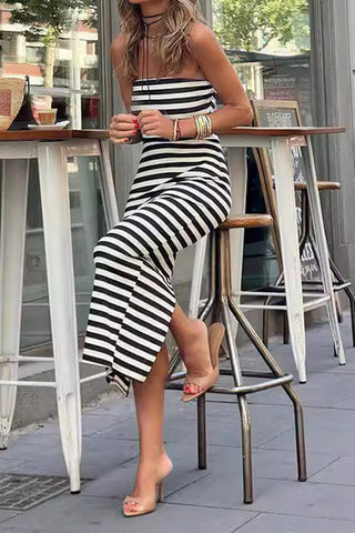 Weekend Getaway Vibes Striped Wrap Split Hip Wrap Dress