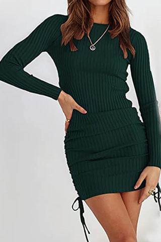 Knitted Slim-fit Smocked Long-sleeve Dress