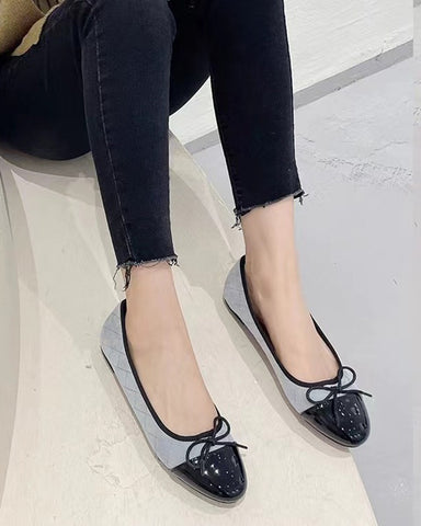 Aurora Leather Round Toe Bow Ballet Flats