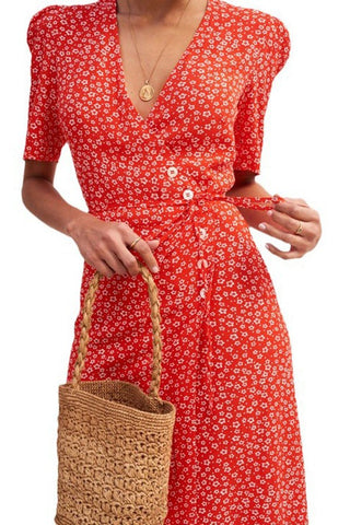 Classic Silhouette-Button Tea Break Wrap Dress