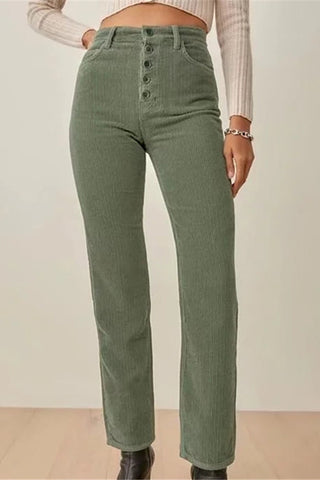 Retro solid color corduroy Straight Leg Pants