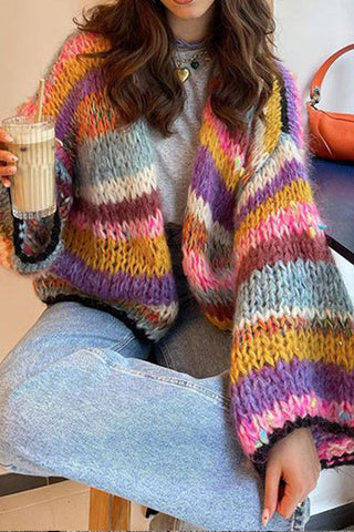 Harvest Hues Colorful Striped Cardigan