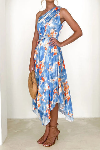 Printed pleated skirt slouchy dress